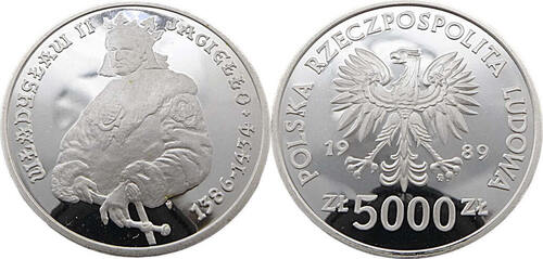 Polen 5000 Zloty 1989 Wladyslaw Jagiello, Polnischer König Proof (PP),Proof