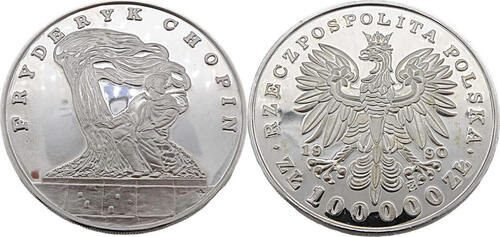 Polen 100000 Zloty 1990 Friderik Chopin Proof (PP),Proof
