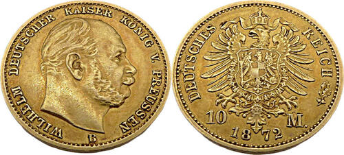 Kaiserreich Preußen 10 Mark 1872 B Wilhelm I. Jäger 242 VF / EF