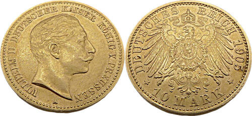 Kaiserreich Preußen 10 Mark 1905 A Wilhelm II.Jäger 251 EF