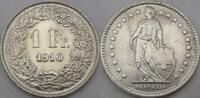 Schweizerische Eidgenossenschaft / Schweiz 1 Franken 1910 B Helvetia - Eidgenossenschaft - 1 Fr. CH UNC,leichte Patina
