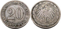 Kaiserreich Deutschland 20 Pfennig Standard Umlaufmünze, Deutscher Reichsadler mit kleinem Schild (2. Typ),J.14 -