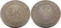 Kaiserreich Deutschland 20 Pfennig Standard Umlaufmünze, Deutscher Reichsadler mit kleinem Schild (2. Typ)J.14 -