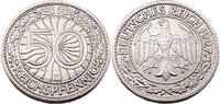 Weimarer Republik 50 Reichspfennig 50 Pfennig , J.324 1927 G -