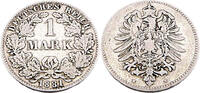 Kaiserreich 1 Mark 1 Reichsmark,J.9,1881 H -