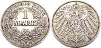 Kaiserreich 1 Mark 1 Reichsmark,J.17,1912 J -