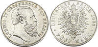 5 Mark 1888 A Kaiserreich Hessen Ludwig IV. Grossherzog von Hessen,J.69 Sehr Schön