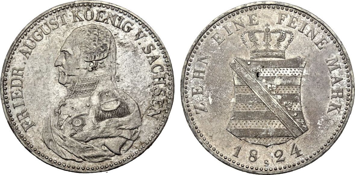 Sachsen Taler 1824 S Friedrich August I. 1806-1827 VF-EF, feine Tönung ...