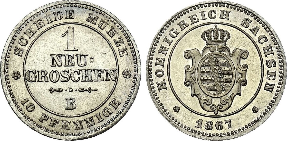 Sachsen Neugroschen 1867 Johann 1854 - 1873 CH UNC, Prachtexemplar Mit ...