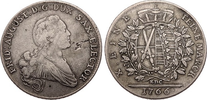 Sachsen Konventionstaler 1766 EDC Friedrich August III. 17631806 VF kl