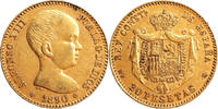Spain 1890 Gold 20 Pesetas Spain, Alfonso XIII 20 Pesetas 1890 Almost Uncirculated