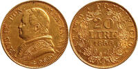 Vatican 1866 Gold 20 Lire, Vatican, Pope Pius IX 20 Lire 1866 Almost Uncirculated