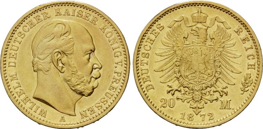 Preussen, 20 Mark 1872 A Wilhelm I., 1861-1888, BU (MS65-70) | MA-Shops