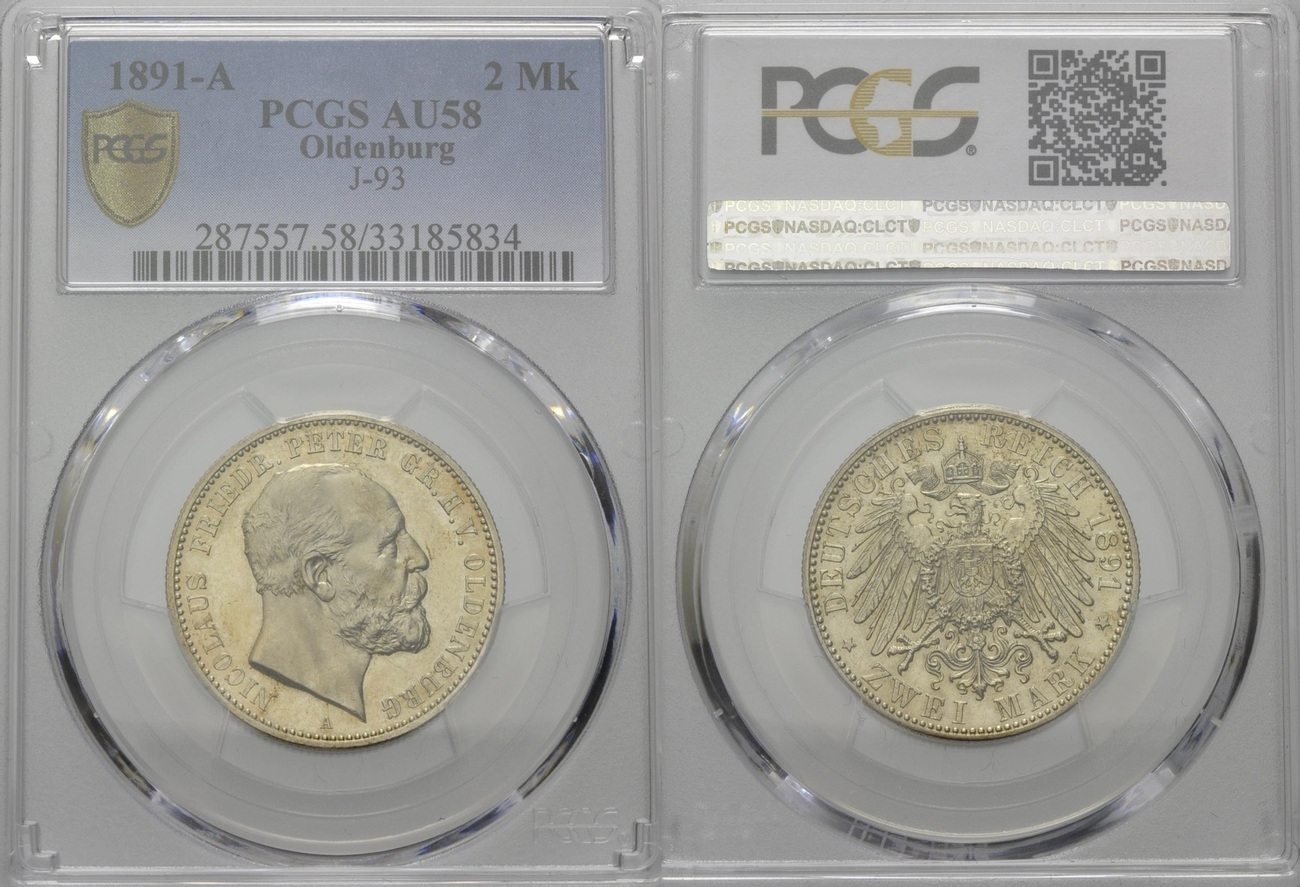 Oldenburg, 2 Mark 1891 A, Nicolaus Friedrich Peter, 1853-1900, PCGS ...