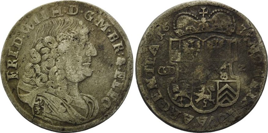 Brandenburg-Preussen, Gulden =2/3 Taler 1675 GDZ, Friedrich Wilhelm der ...