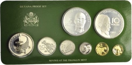 Guyana, Proof-Set 1976, Kursmünzensatz der Franklin Mint, Orig