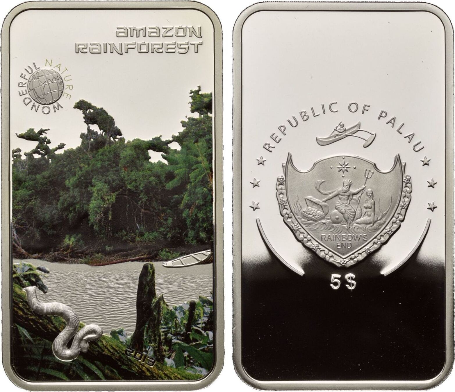 Palau, 5 Dollars 2013, Wonderful Nature Amazonas Regenwald, farbig