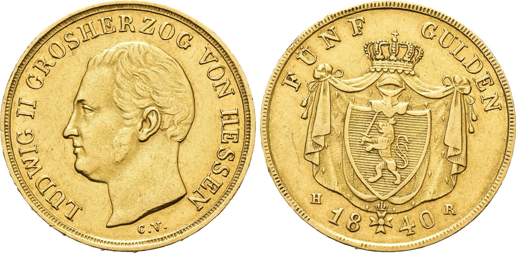 Hessen-Damstadt, 5 Gulden 1840 HR, Ludwig II., 1830-1848, VF-EF | MA-Shops