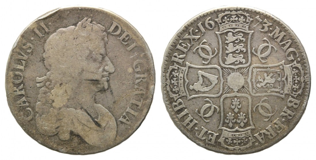 Großbritannien, Crown 1673, Karl II., 1660-1685, Selten, F-VF | MA-Shops