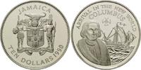 Jamaika, 10 Dollars 500 Jahre Entdeckung Amerikas, Kolumbus vor einem seiner Schiffe,