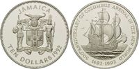 Jamaika, 10 Dollars 500 Jahre Entdeckung Amerikas, Karavelle,