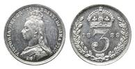 Grossbritannien, 3 Pence Victoria, 1837-1901, -