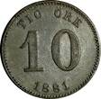 SWEDEN Oscar II Silver 1881 EB 10 Ore Mintage-763,000 KEY DATE VF KM# 755 (588) Uncertified