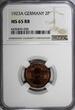 2 Rentenpfennig Germany - Weimar Republic 1923 A  NGC MS65 RB TOP GRADE KM#31(0)