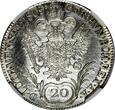 20 Kreuzer Austria Franz II Silver 1805 B  Kremnica NGC UNC DETAILS KM# 2140 (02)
