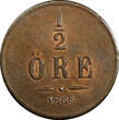 Bronze Sweden Oscar I  1858 1/2 Ore RED-BROWN UNC KM# 686 (21 889)