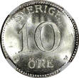 Sweden Gustaf V (1908-1950) Silver 1918 W 10 Ore NGC MS64 GEM BU KM# 780 (017)
