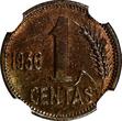 1 Centas Lithuania Bronze 1936  NGC UNC DETAILS1 YEAR TYPE KM# 79 (069)