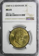 2 Kroner Denmark Frederik IX 1949 NS  NGC MS65 KEY DATE KM# 838.1 (165)