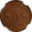 5 Pennia Finland Copper 1921  NGC UNC DETAILS KM# 22 (079)