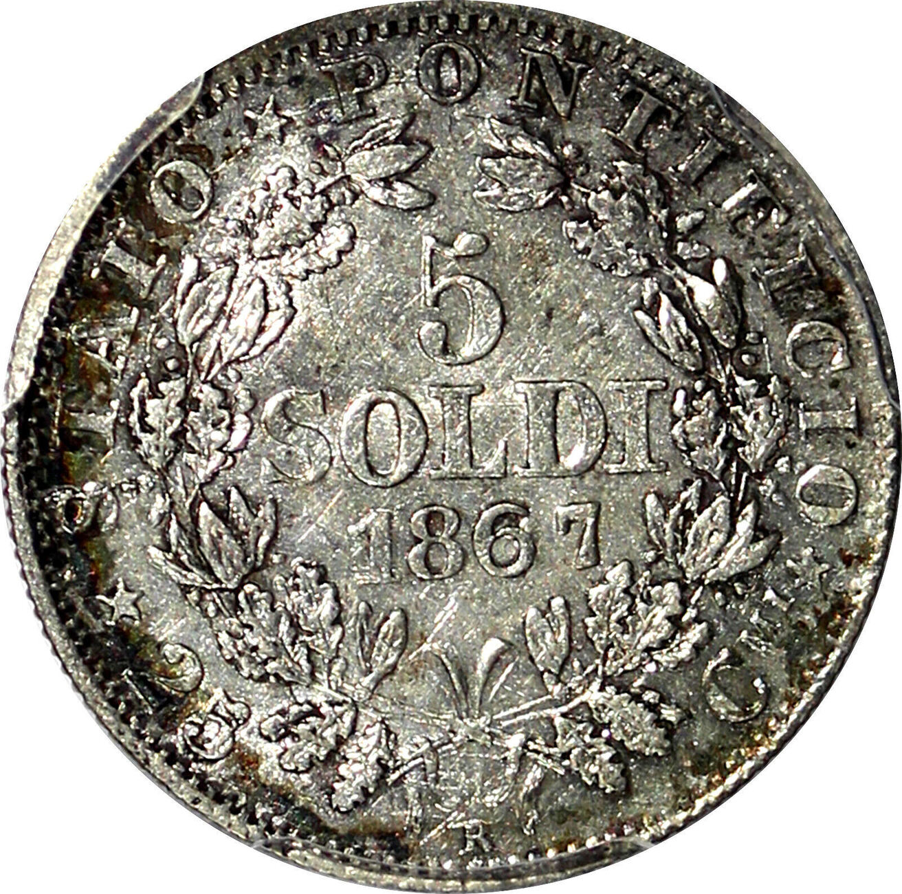 Italy 5 Soldi Italian States PAPAL STATES Pius IX Year XXI