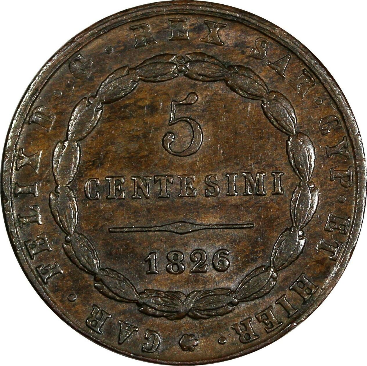 Italy 5 Centesimi Italian States SARDINIA Carlo Felice Copper 1826 XF ...