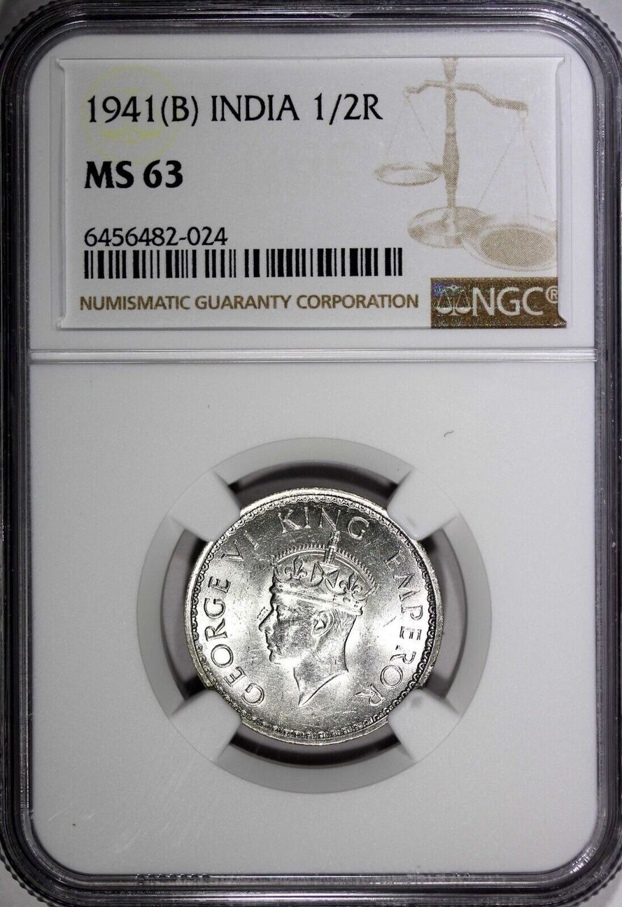 1/2 Rupee India-British George VI Silver 1941 (B) Bombay NGC MS63 KM ...