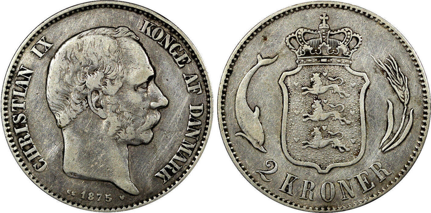 2 Kroner Denmark Christian IX Silver 1875 HC/CS 31mm KM# 798.1 (21 307 ...