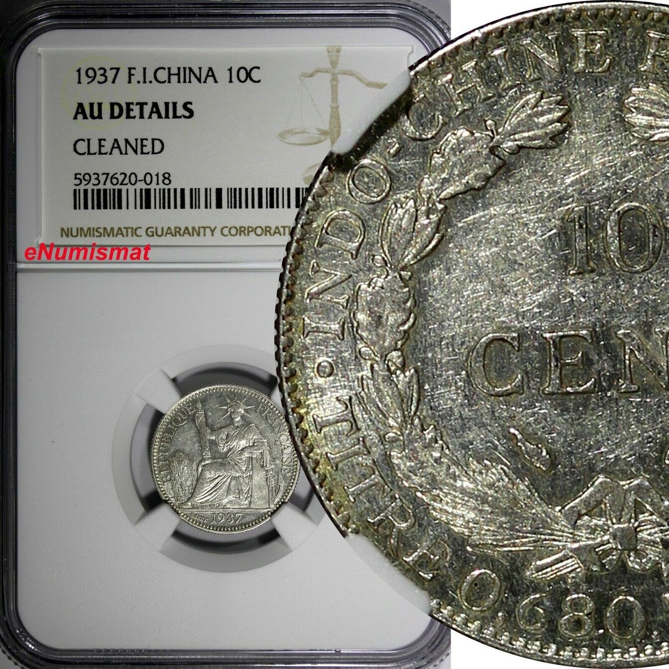 Vietnam 10 Cents French Indo-China Silver 1937 1 Year Type NGC AU