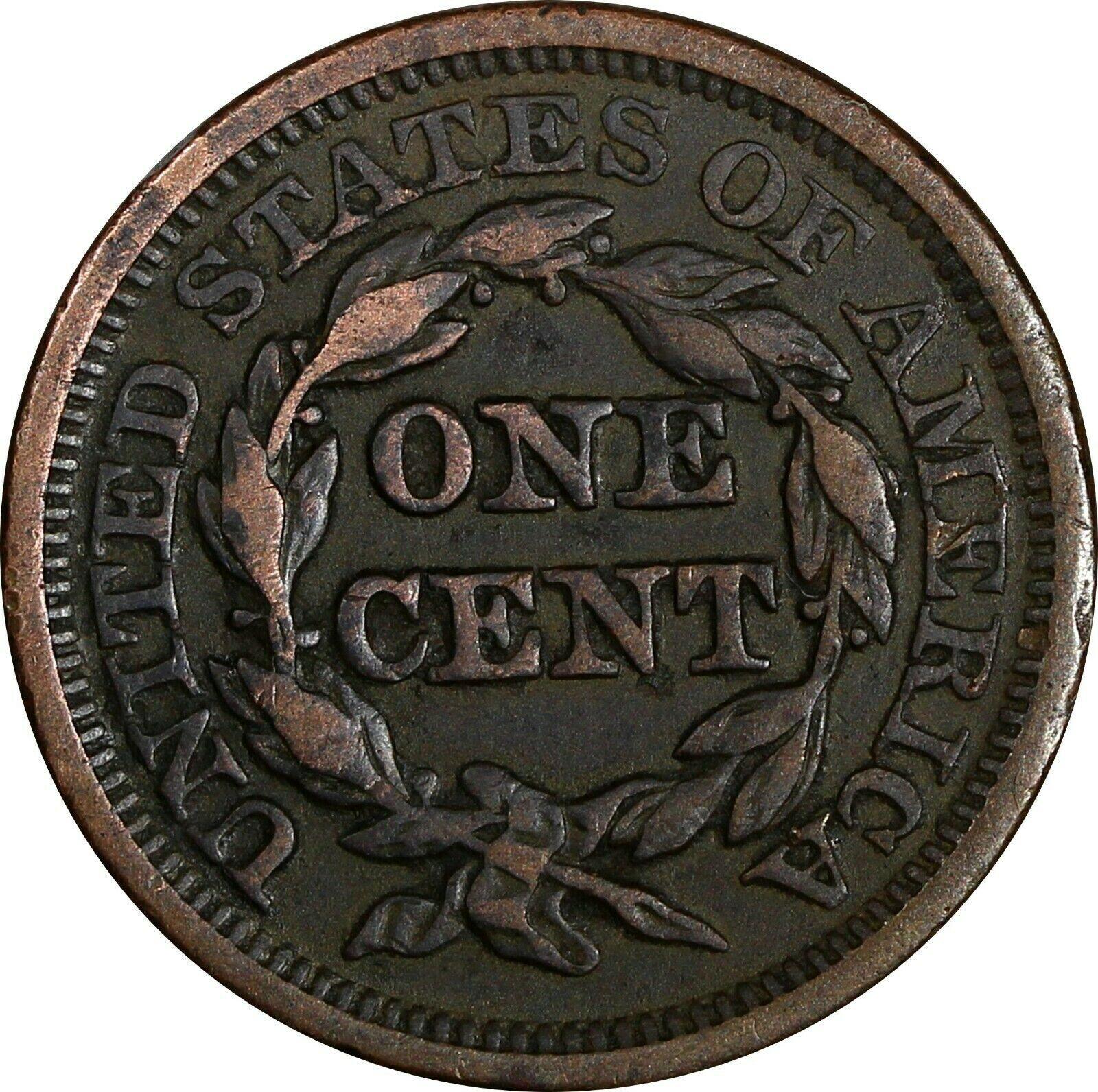 United States Large Cent US Copper 1845 Braided Hair 1C (13 693)  Uncertified