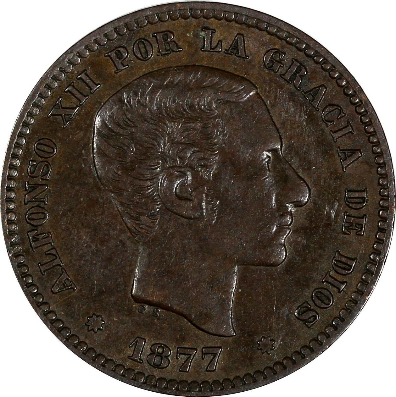 5 Centimos Spain Alfonso XII Bronze 1877 OM XF Condition KM# 674 (19 526)  Uncertified | MA-Shops