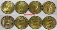 United Kingdom 3 Pence Great Britain Elizabeth II LOT OF 4 COINS 1964  KM# 900 (20 272) Uncertified