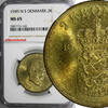 Denmark 2 Kroner 1949 Denmark Frederik IX 1949 NS  NGC MS65 KEY DATE KM#... 145.00 US$ free shipping