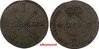 Sweden 1 Skilling Sweden Carl XIV Johan Copper 1820 Oblique KEY DATE VF SCARCE KM597(9) -
