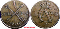 Sweden 1 SKILLING SWEDEN 1802 OVERSTRUCK ON 2 ORE S.M. 1764 FULL DATE KM#566 (2355A) -