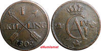 Sweden 1 SKILLING SWEDEN 1805 OVERSTRUCK ON 2 ORE S.M. 1749 FREDRIK I KM#566 (2374A) -