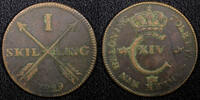 Sweden 1 Skilling Sweden Carl XIV Johan Copper 1829 Mintage-344,000 33.67mm KM# 597 (6) -