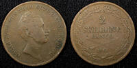 Sweden 2 Skilling Sweden Oscar I Copper 1847 Banco 33.5 mm Mintage-115,000 KM#664 (565) -