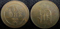 Sweden Bronze Sweden Oscar II 1878 5 Ore Mintage-364,000 SCARCE DATE KM# 736 (23 174) -