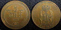 Sweden Bronze Sweden Oscar II 1877 5 Ore Mintage-514,000 SCARCE DATE KM# 736 (23 172) -
